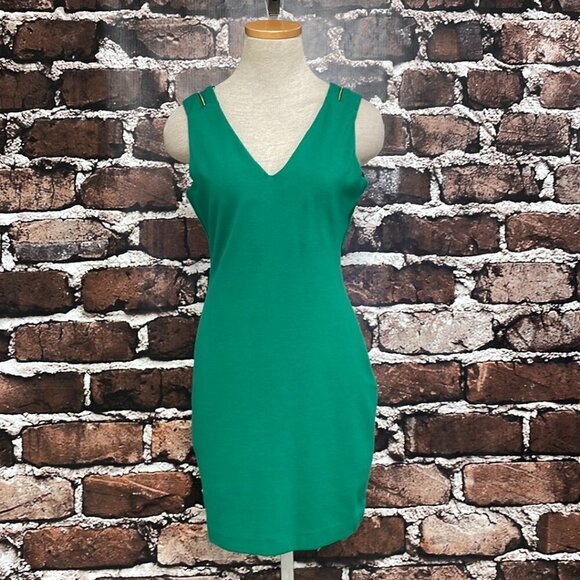 Zara Trafaluc Dress Sheath V Neck Midi Zip Detail Green Size Large L - Picture 5 of 16